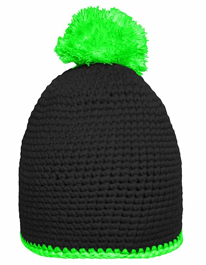 Pompon Hat with Contrast Stripe