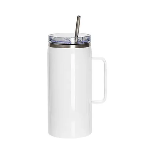 Becher, 1200 ml, Edelstahl, mit Verschluss und Trinkhalm